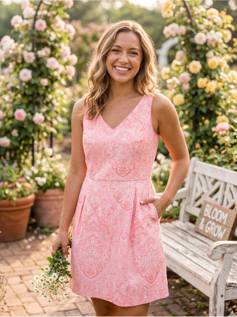 Sleeveless Tangerine Paisley A-Line Dres